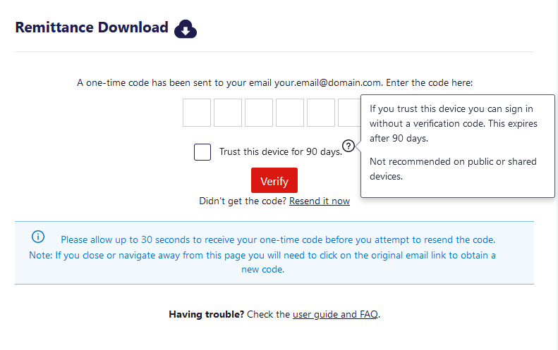 One-time verification code entry screen example